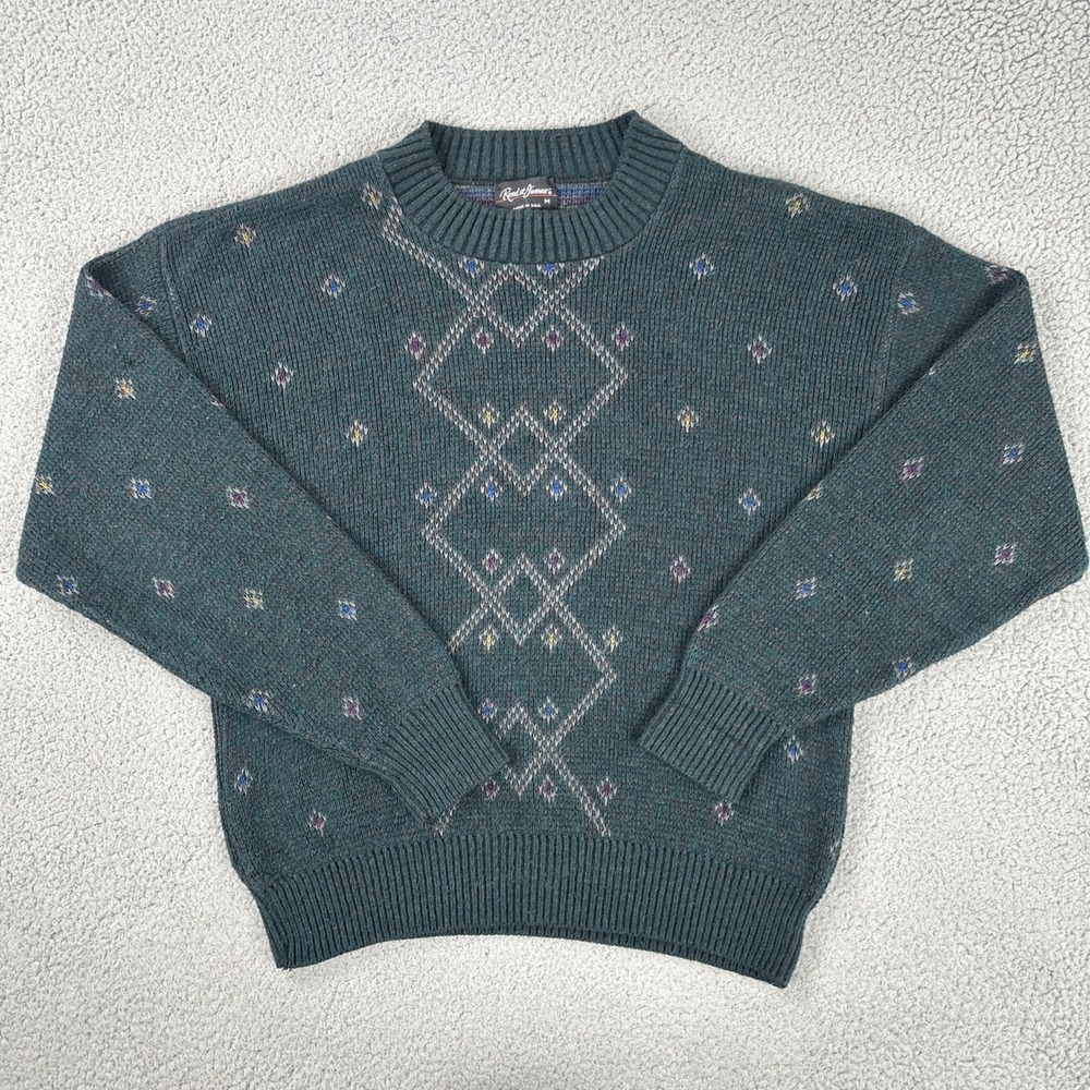 VTG Reed St James Sweater Men Medium Grey‎ Argyle Grandpa Made in USA
